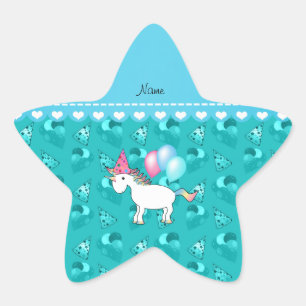 Sticker Étoile Nom personnalisé anniversaire licorne turquoise ca