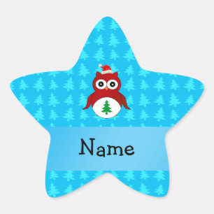 Sticker Étoile Nom personnalisé rouge père Noël hibou bleu arbres