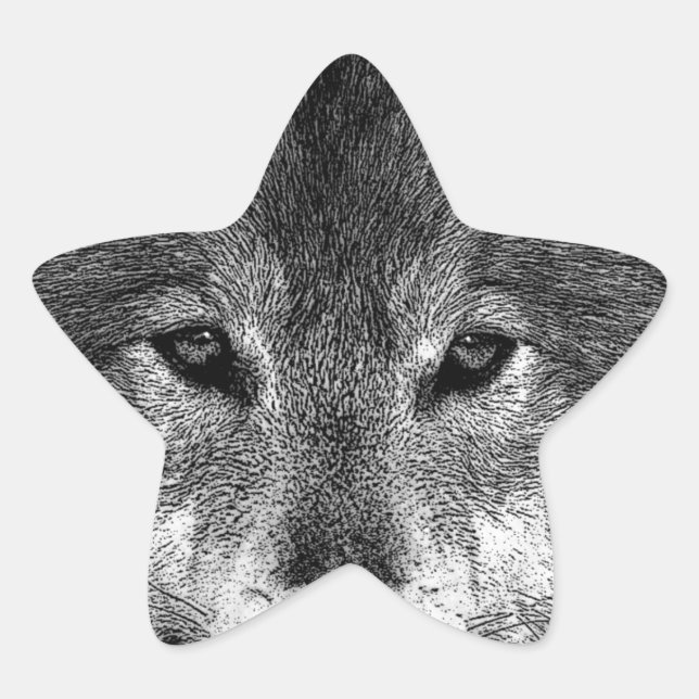 Sticker Étoile Oeuvre de Loup noir et blanc (Devant)