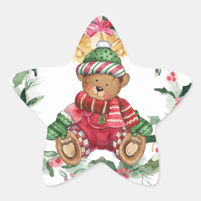 Sticker étoile Ours en peluche de Noël (Devant)