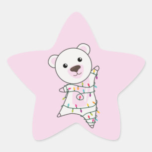 Sticker Étoile Ours polaire Noël Neige hiver Animaux Polar Sta