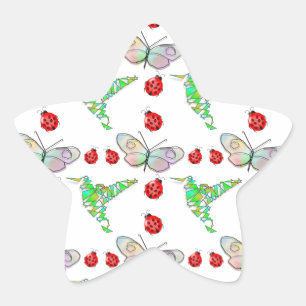 Sticker Étoile Papillon, colibri et Motif de coccinelle