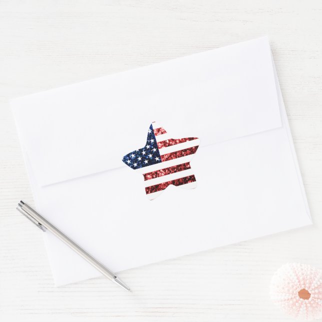 Sticker Étoile PARTIES SCINTILLANT américaines drapeau rouge bleu (Enveloppe)