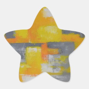 Sticker Étoile peinture gris jaune blanc abstrait