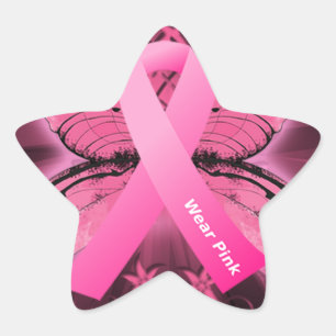 Sticker Étoile Pensez le ruban rose de cancer du sein