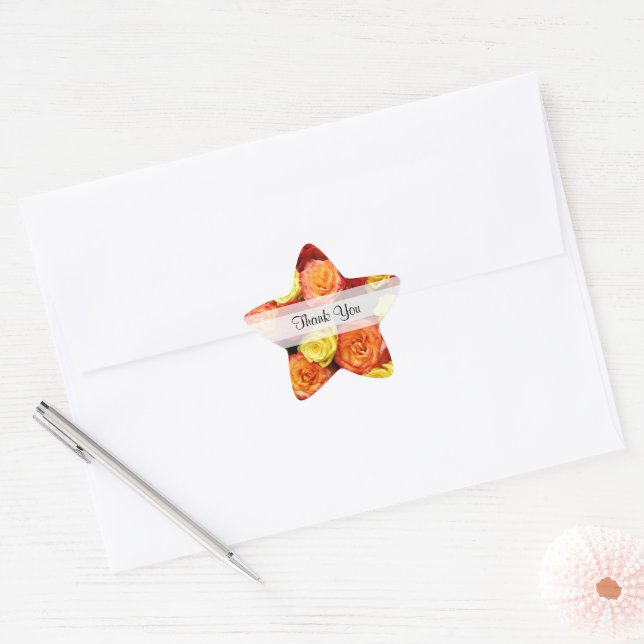 Sticker Étoile Personnalisé "Merci" Rose jaune/rouge/orange (Enveloppe)