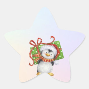 Sticker Étoile Pingouin de Noël avec cadeau - Holiday Deco