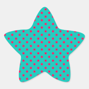 Sticker Étoile Points roses profonds sur Aqua Blue