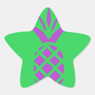 Sticker Étoile Pomme de pin violet en vert.