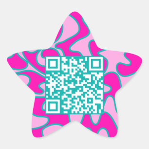 Sticker Étoile QR Code Hot rose Turquoise brillant Cool moderne