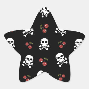 Sticker Étoile RAB Rockabilly Skuls et Cerises sur Noir