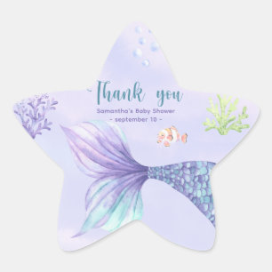 Sticker Étoile Remerciements Baby Shower Fille Sirène