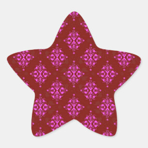 Sticker Étoile Rose vif sur motif damassé rouge stylé