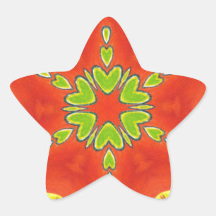 Sticker Étoile Rouge or vert Mandala Art Imprimer
