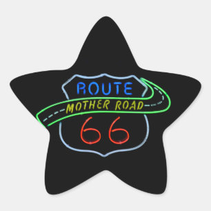 Sticker Étoile Route 66, Route Mère, Panneau néon