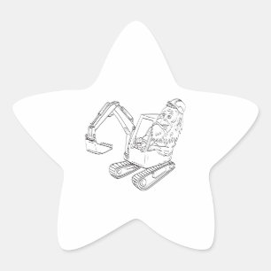 Sticker Étoile Sasquatch ou Bigfoot conduisant un Digger mécaniqu