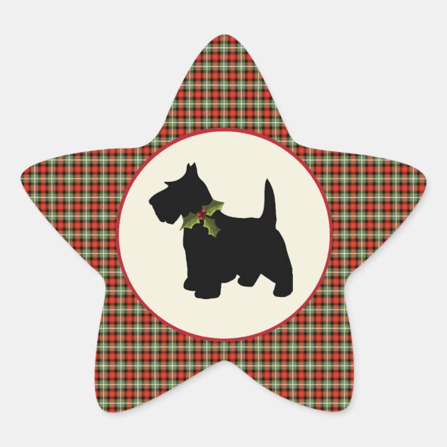 Sticker Étoile Scottie Chien Scotch Plaid Christmas (Devant)