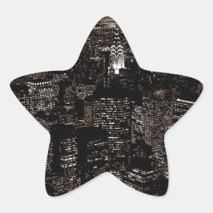 Sticker Étoile Sepia New York City Night Skyline