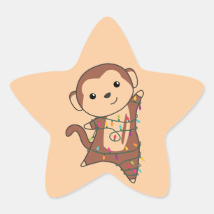 Sticker Étoile Singe Noël Neige hiver Animaux Singes Étoile