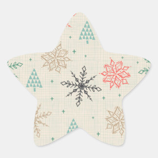 Sticker Étoile Snowflakes dessinés à la main Arbres de Noël Multi