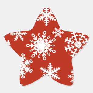 Sticker Étoile Snowflakes en blanc sur arrière - plan rouge