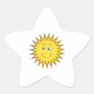 Sticker Étoile Soleil d'été jaune avec un visage heureux.