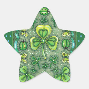 STICKER ÉTOILE ST. PATRICK'S DAY FOLK ART SHAMROCKS N'LADYBUGS