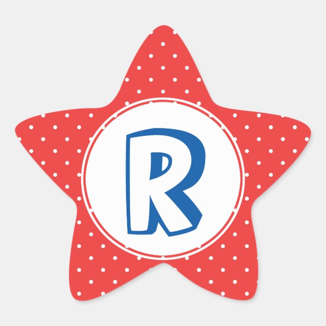 Sticker Étoile Superhero bleu rouge pois monogramme enfant (Devant)