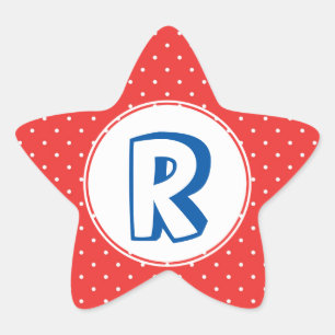 Sticker Étoile Superhero bleu rouge pois monogramme enfant