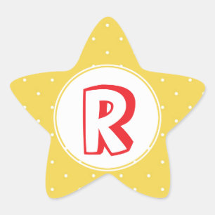 Sticker Étoile Superhero jaune rouge pois monogramme enfant