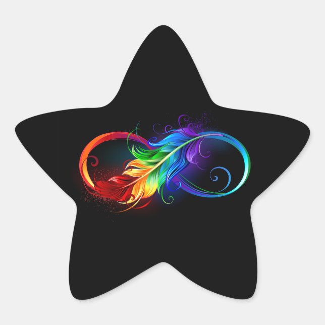 Sticker Étoile Symbole d'infini avec plume arc-en-ciel (Devant)