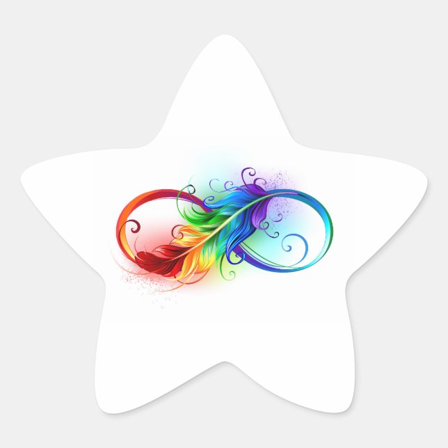 Sticker Étoile Symbole d'infini avec plume arc-en-ciel (Devant)