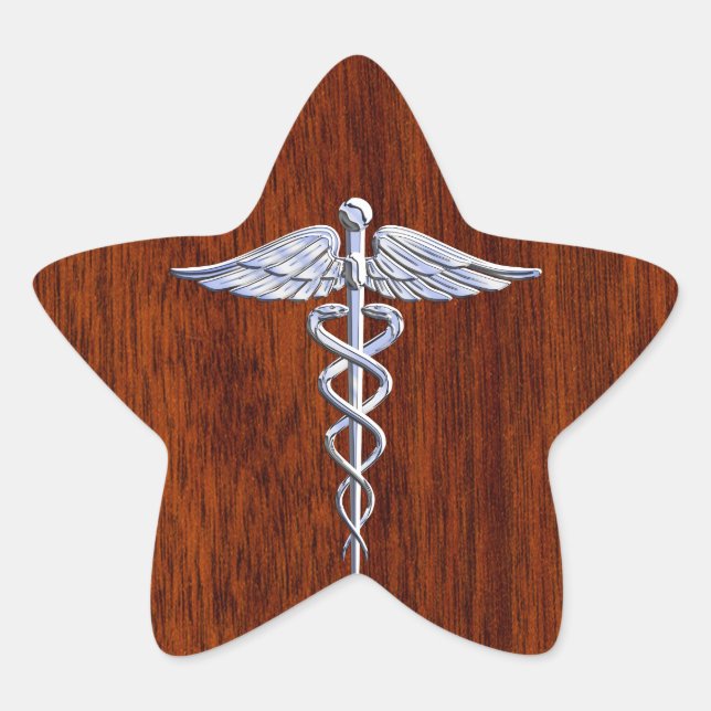 Sticker Étoile Symbole Médicale de Caduceus en argent Imprimer (Devant)
