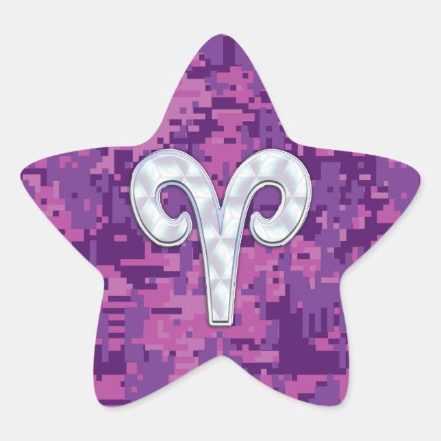 Sticker Étoile Symbole Pearl Like Aries sur Camo numérique rose (Devant)