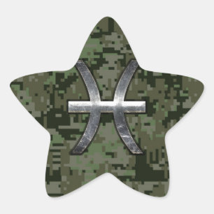 Sticker Étoile Symbole zodiaque Pisces Camo numérique vert Woodl