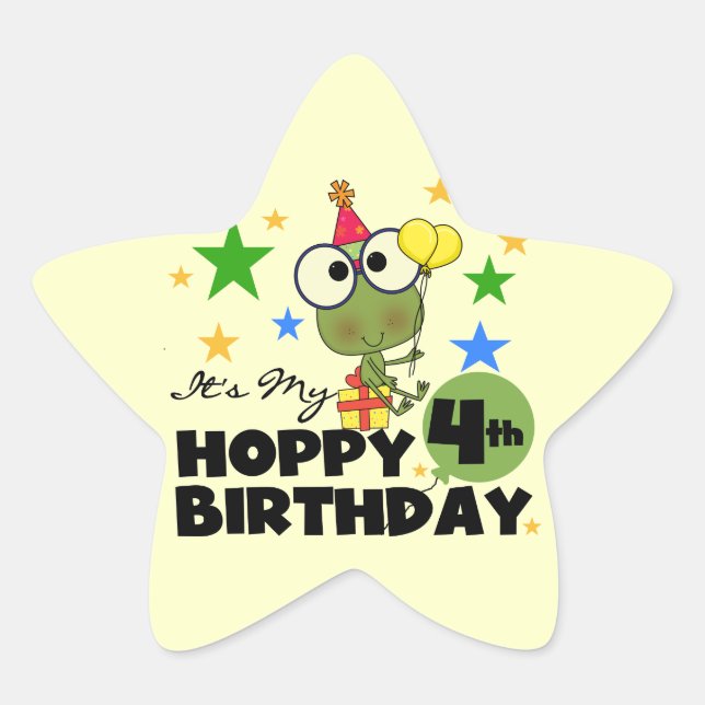 Sticker Étoile T-shirts et cadeaux 4th Birthday Frog Hoppy (Devant)