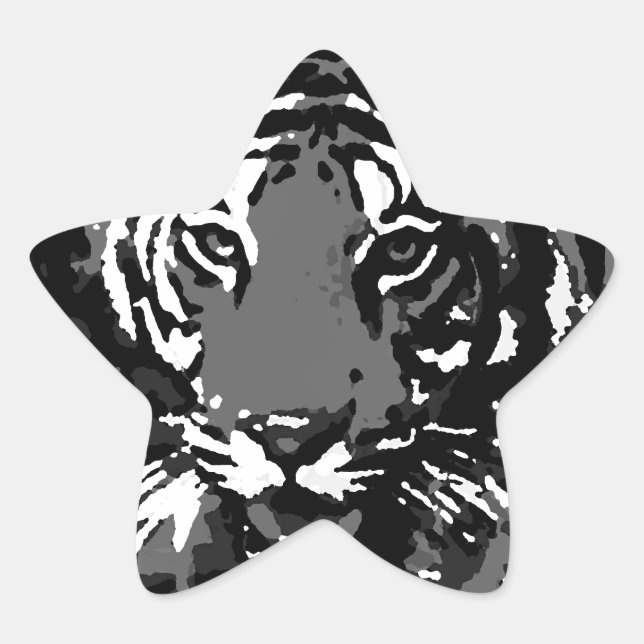 Sticker Étoile Tigre noir blanc Pop Art (Devant)