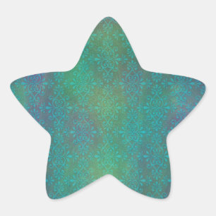 Sticker Étoile Turquoise Abstrait Multicolore Damassé