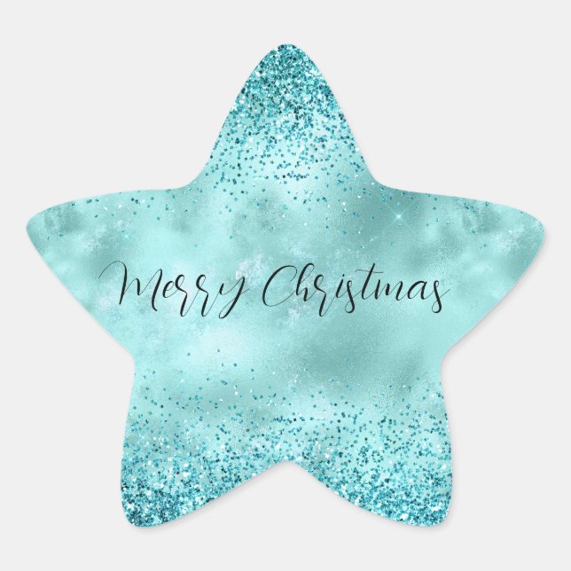 Sticker Étoile Turquoise Aqua Gold Glam Parties scintillant (Devant)