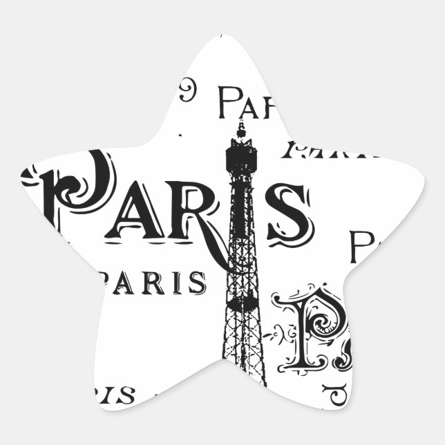 Sticker Étoile Typographie Calligraphie Paris France Tour Eiffel (Devant)