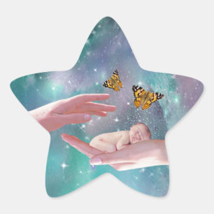 Sticker Étoile Un mignon bébé dans un imaginaire à la main