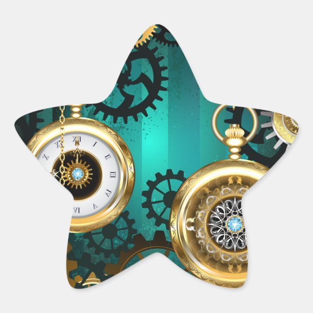 Sticker Étoile Veille bijoux Steampunk sur un Arrière - plan vert (Devant)