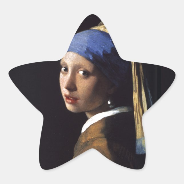 Sticker Étoile Vermeer Girl Pearl Élevant Masterpiece Peinture (Devant)