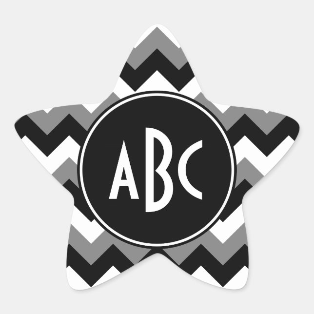 Sticker Étoile Zigzag noir et blanc gris monogramme (Devant)
