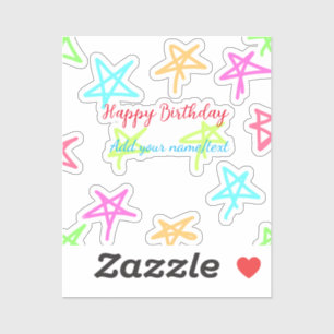 Sticker Etoiles colorées heureux anniversaire ajouter nom 
