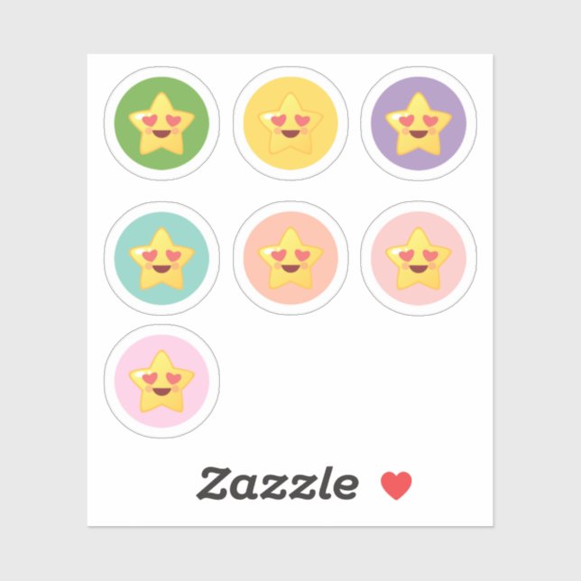 Sticker Étoiles Kawaii dans des Cercles  (Feuille)