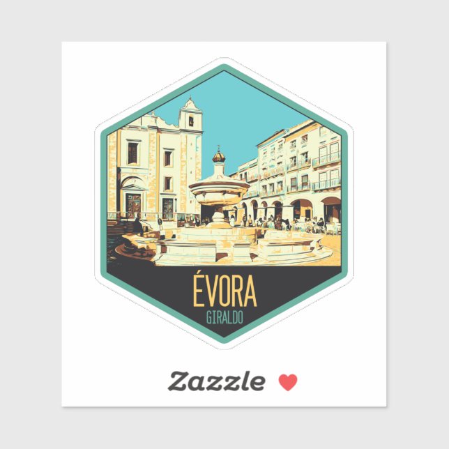 Sticker Evora Giraldo carré illustration Portugal (Feuille)