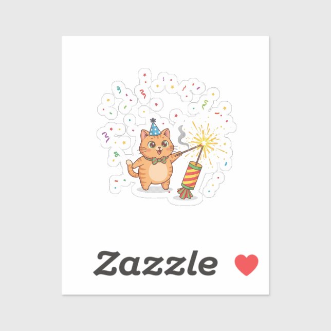 Sticker Exciting Firecracker Feline New Year Sparkle  (Feuille)