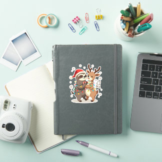 Sticker Fa La La Llama Xmas Lights Sloth Riding Llama Chri
