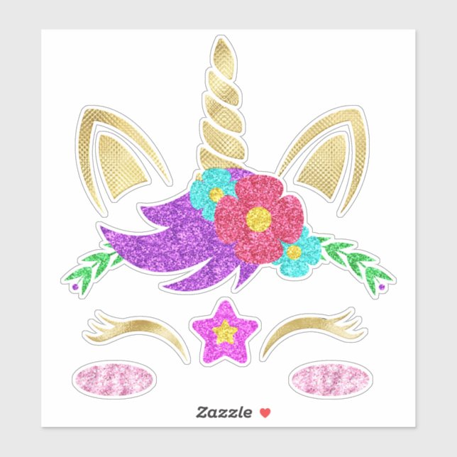 Sticker Face de licorne (Feuille)